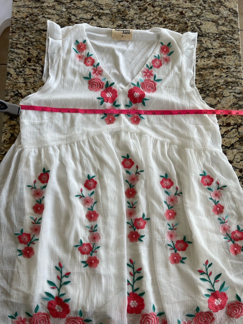 NWOT Savanna Jane Babydoll Dress with Pink Floral Embroidery - Picture 8 of 9